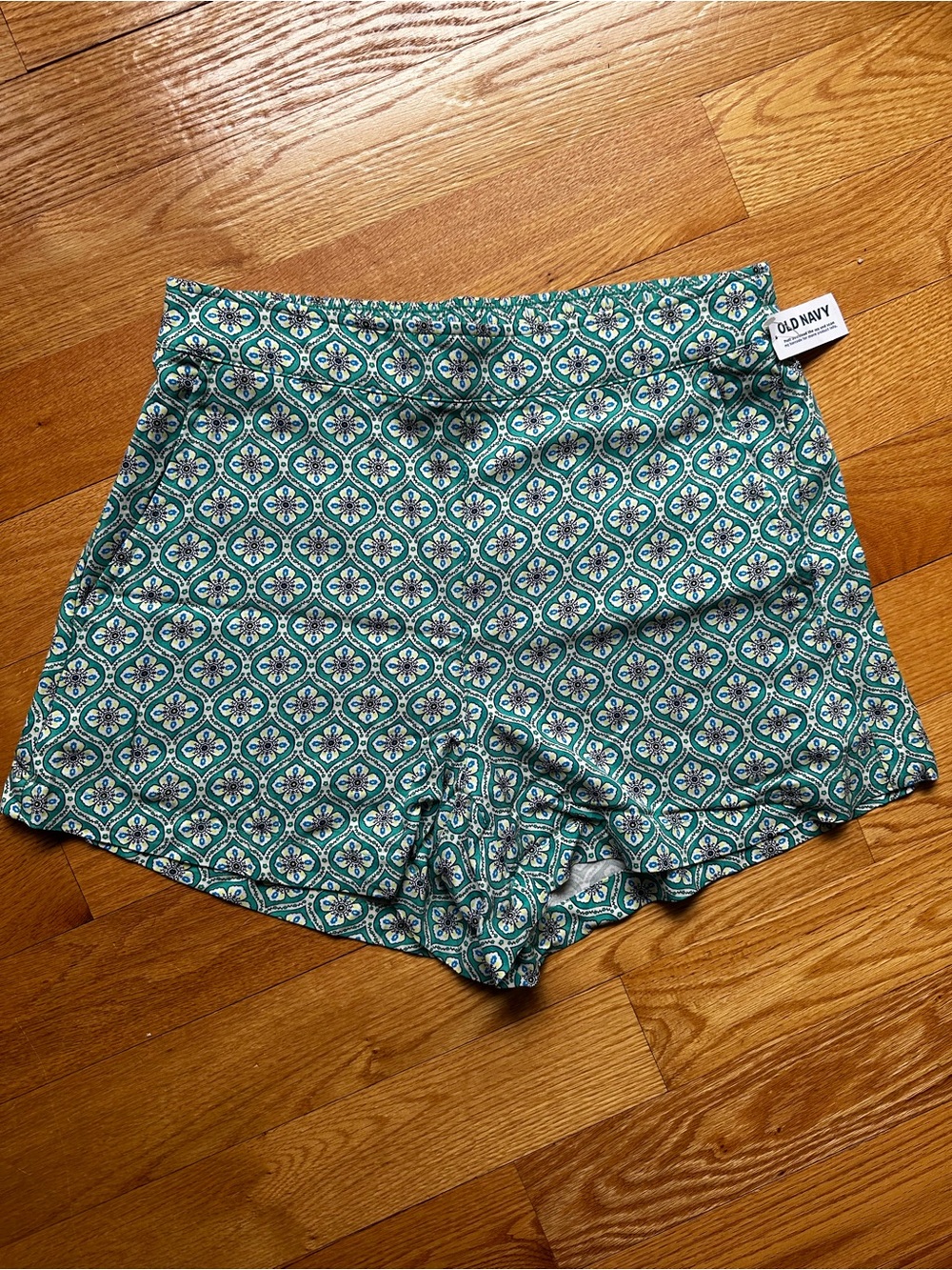 Old Navy Teal & White Geometric High-Waist Shorts